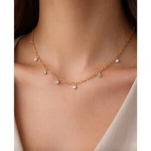 Bijoux Bar Delicates Gold Cubic Zirconia Necklace New